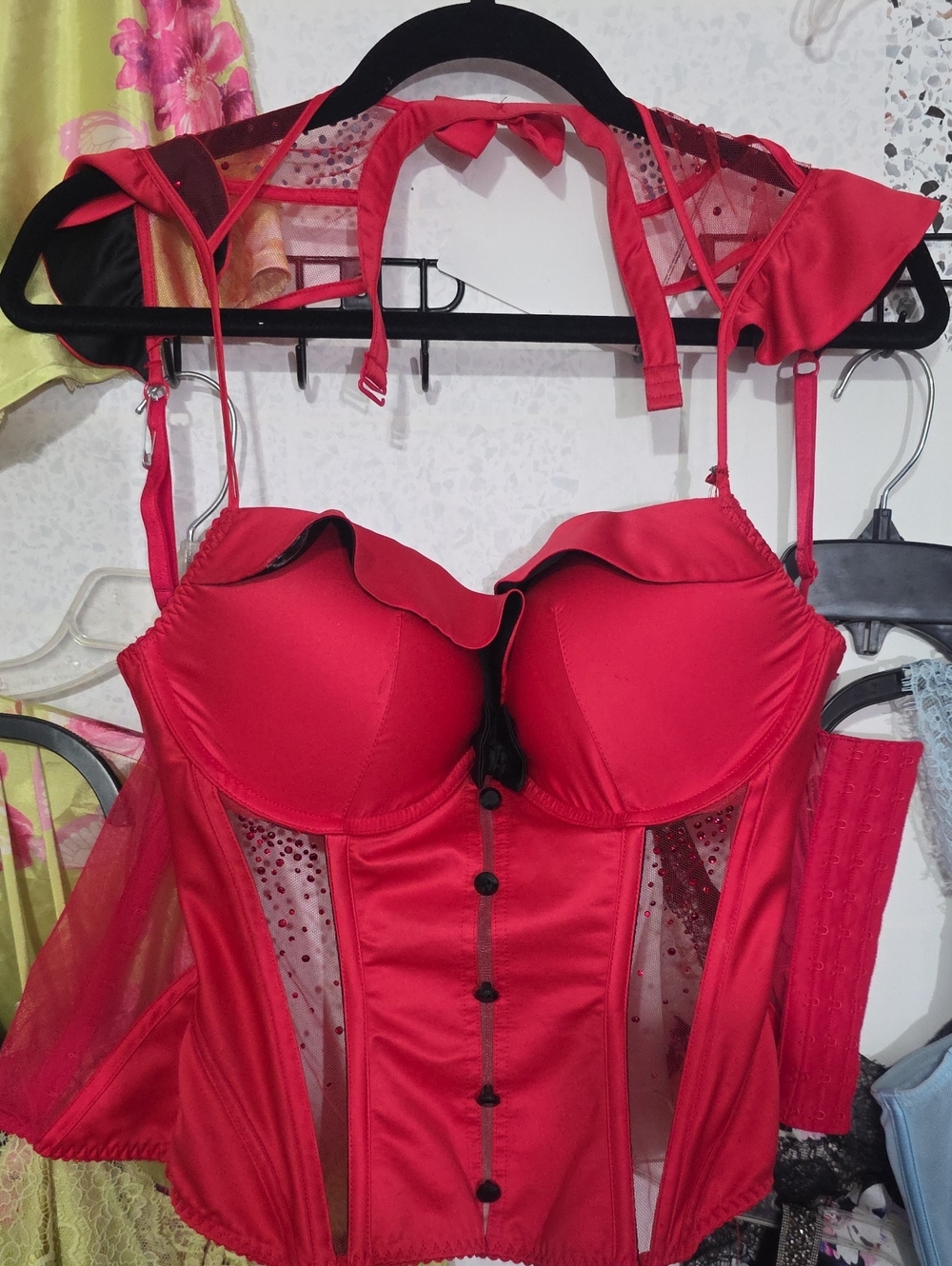 Victoria's Secret Red Bustier Corset Top with Mesh Panels